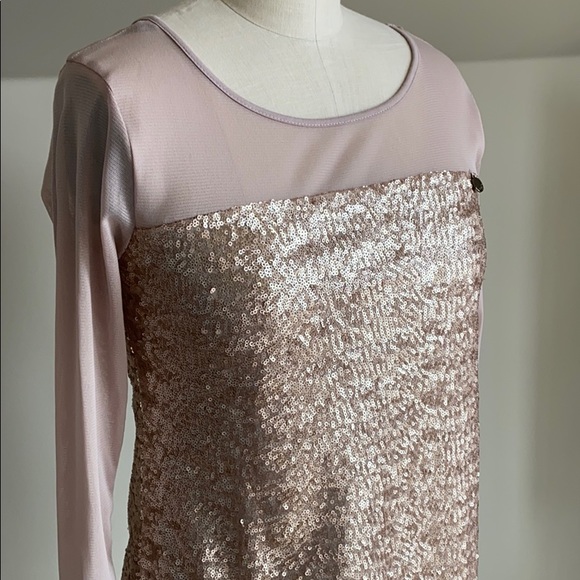 Alanred Gold Sequin Dress with Mesh Sleeves - Picture 2 of 5
